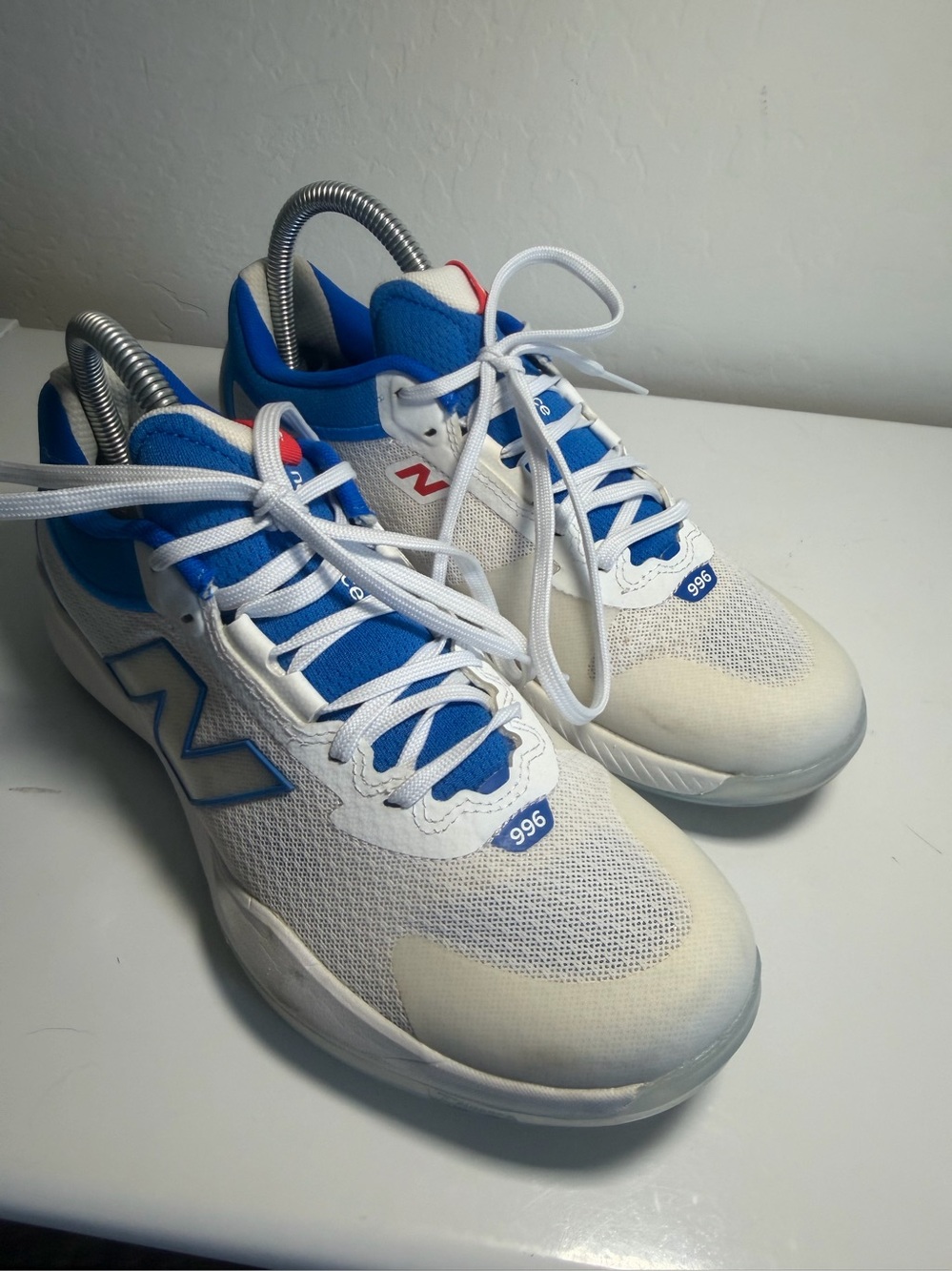 New Balance FuelCell 996 v4 Tennis Shoes White Royal Blue Red 8.5
